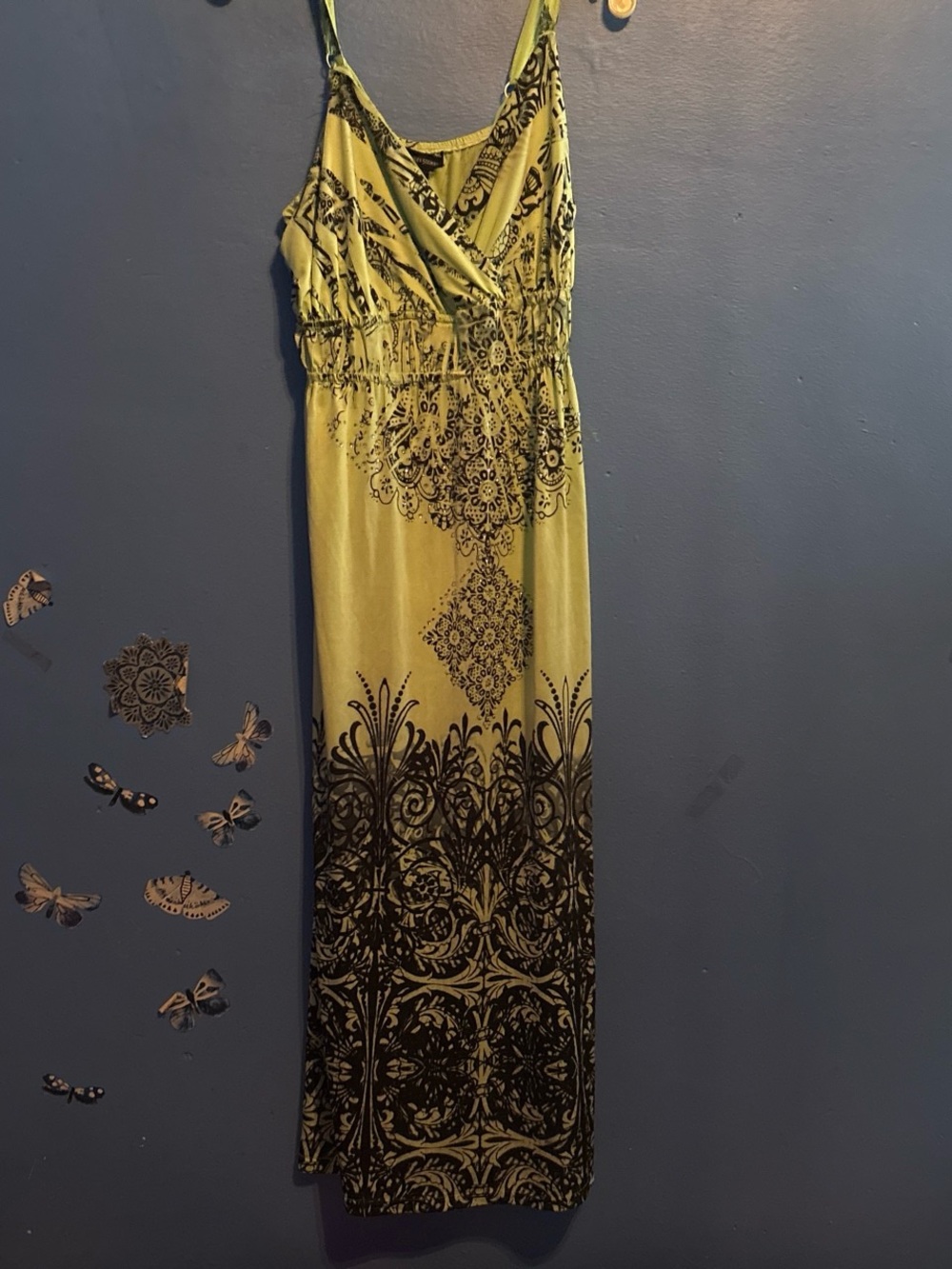 Sleeveless Green Patterned Maxi Dress